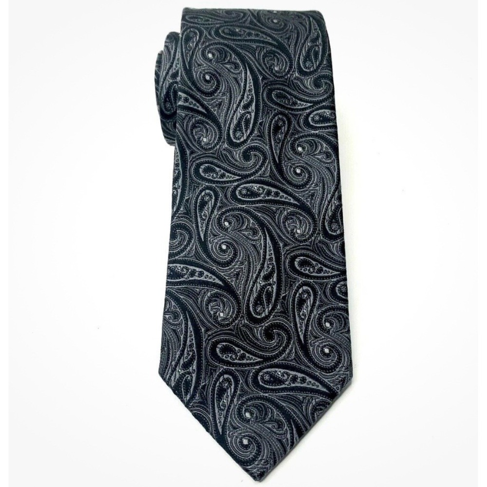 Chaps Tie Black Charcoal Tonal Paisley 100% Woven Silk Classic
